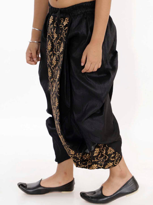 Vastramay Boy's Black Silk Blend Embroidered Dhoti