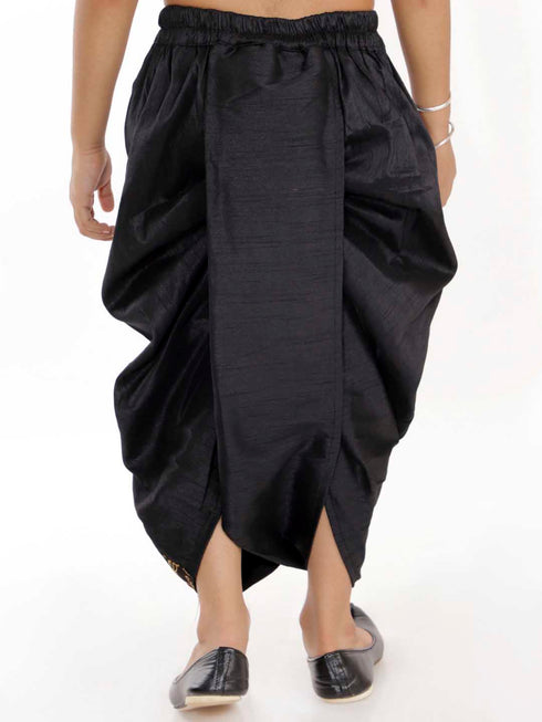 Vastramay Boy's Black Silk Blend Embroidered Dhoti