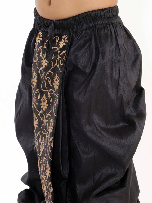 Vastramay Boy's Black Silk Blend Embroidered Dhoti