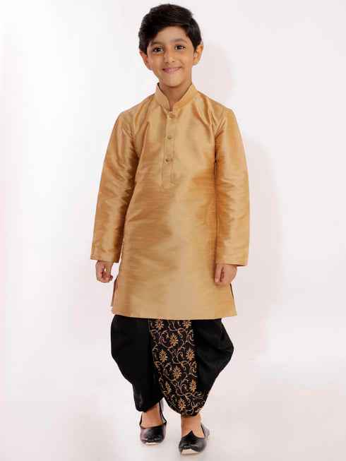 Vastramay Boy's Black Silk Blend Embroidered Dhoti