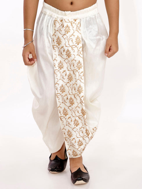 Vastramay Boy's Cream Silk Blend Embroidered Dhoti