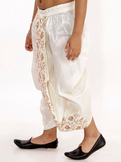 Vastramay Boy's Cream Silk Blend Embroidered Dhoti