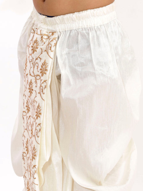 Vastramay Boy's Cream Silk Blend Embroidered Dhoti
