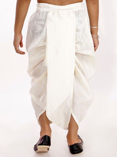 Vastramay Boy's Cream Silk Blend Embroidered Dhoti