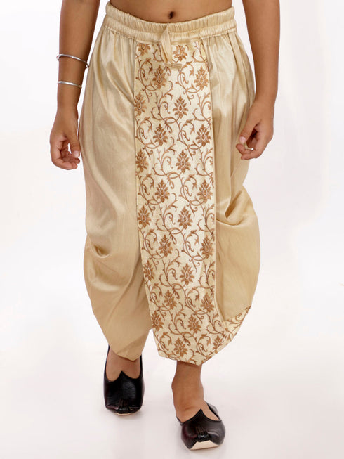 Vastramay Boy's Golden Silk Blend Embroidered Dhoti
