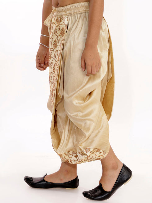 Vastramay Boy's Golden Silk Blend Embroidered Dhoti