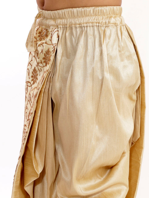 Vastramay Boy's Golden Silk Blend Embroidered Dhoti