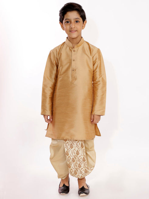 Vastramay Boy's Golden Silk Blend Embroidered Dhoti