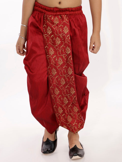 Vastramay Boy's Maroon Blend Embroidered Dhoti