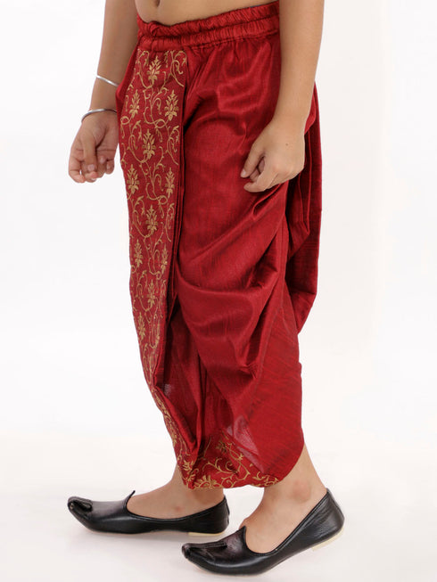 Vastramay Boy's Maroon Blend Embroidered Dhoti