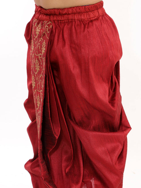 Vastramay Boy's Maroon Blend Embroidered Dhoti