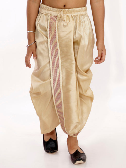 Vastramay Boy's Gold Silk Blend Embroidered Dhoti