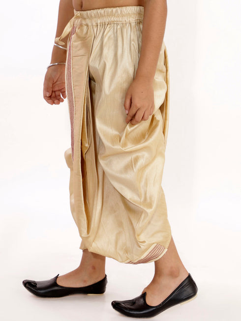 Vastramay Boy's Gold Silk Blend Embroidered Dhoti
