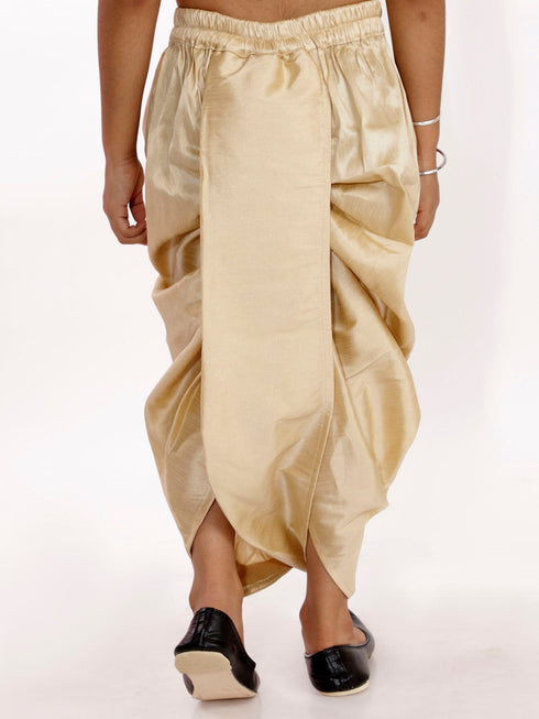 Vastramay Boy's Gold Silk Blend Embroidered Dhoti