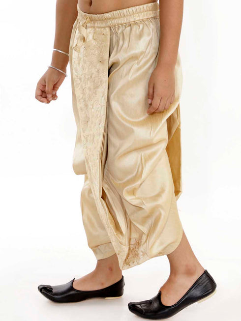 Vastramay Boy's Gold Silk Blend Embroidered Dhoti