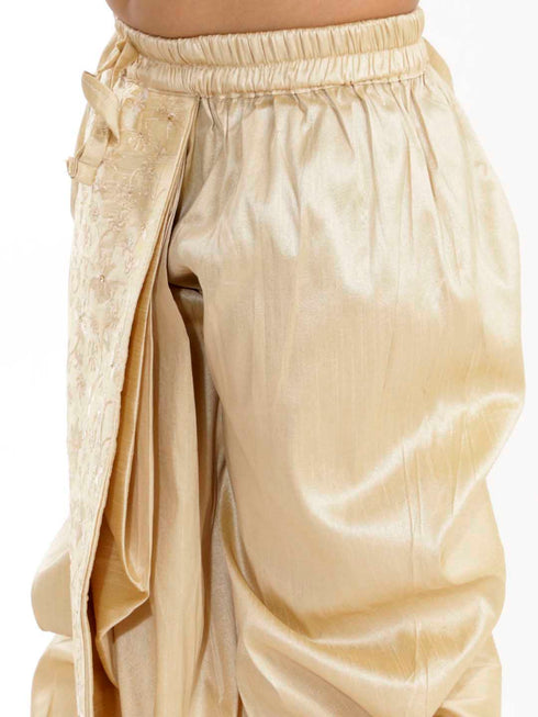 Vastramay Boy's Gold Silk Blend Embroidered Dhoti