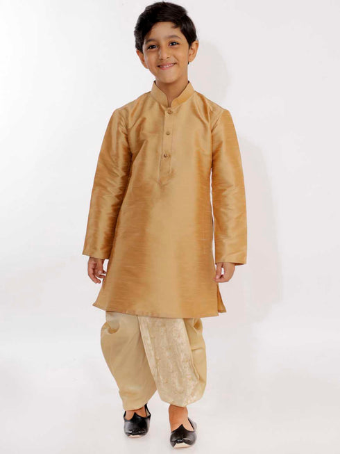 Vastramay Boy's Gold Silk Blend Embroidered Dhoti