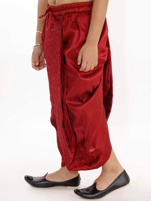 Vastramay Boy's Maroon Silk Blend Embroidered Dhoti