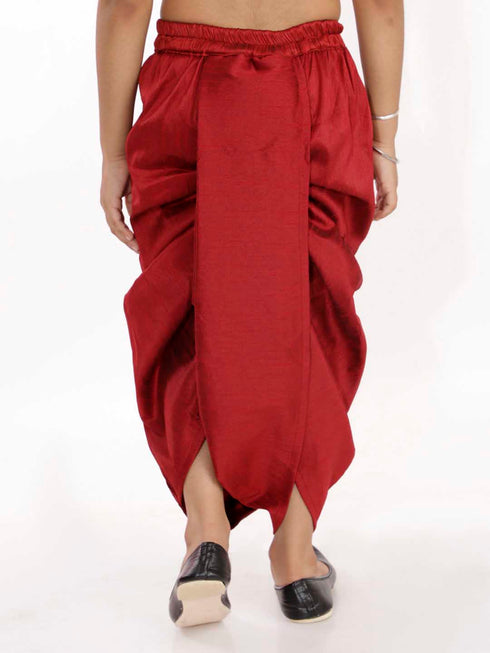 Vastramay Boy's Maroon Silk Blend Embroidered Dhoti