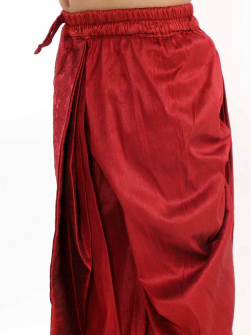 Vastramay Boy's Maroon Silk Blend Embroidered Dhoti