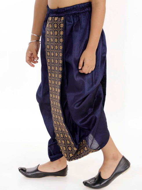 Vastramay Boy's Navy Blue Silk Blend Embroidered Dhoti