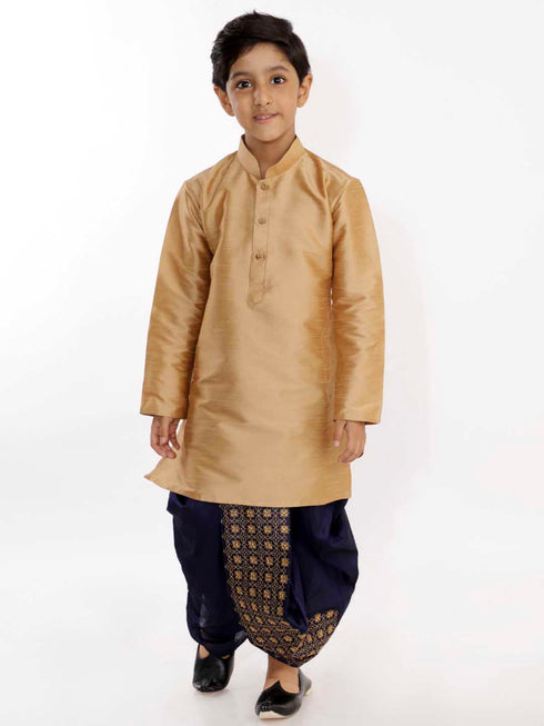 Vastramay Boy's Navy Blue Silk Blend Embroidered Dhoti