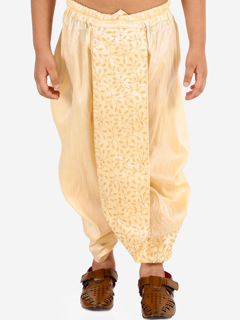 Vastramay Boy's Gold Silk Blend Embroidered Dhoti