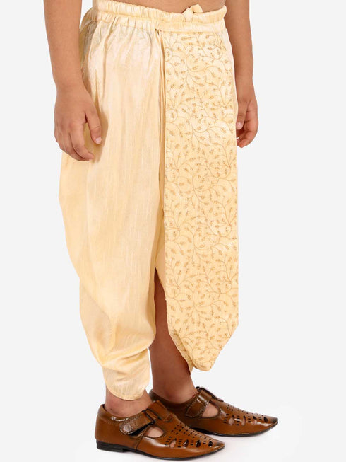 Vastramay Boy's Gold Silk Blend Embroidered Dhoti