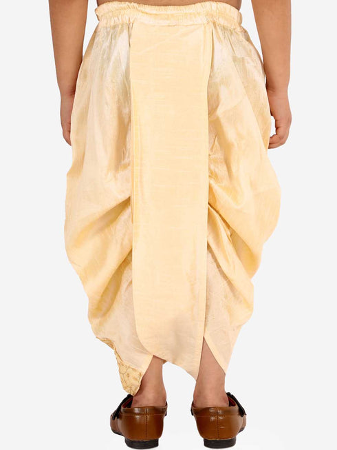 Vastramay Boy's Gold Silk Blend Embroidered Dhoti