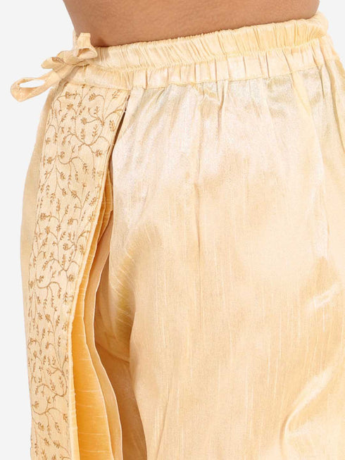 Vastramay Boy's Gold Silk Blend Embroidered Dhoti