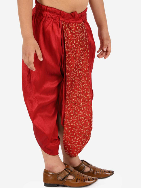Vastramay Boy's Maroon Silk Blend Embroidered Dhoti