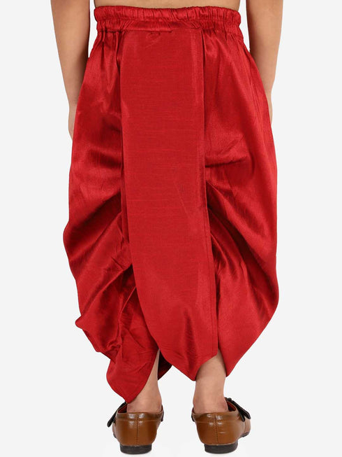 Vastramay Boy's Maroon Silk Blend Embroidered Dhoti