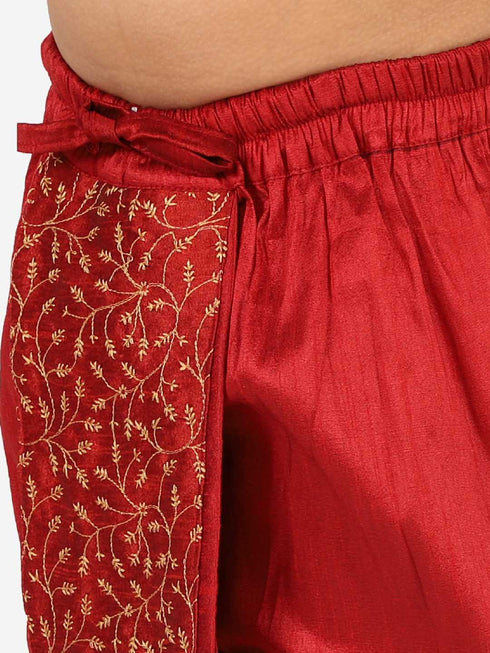 Vastramay Boy's Maroon Silk Blend Embroidered Dhoti