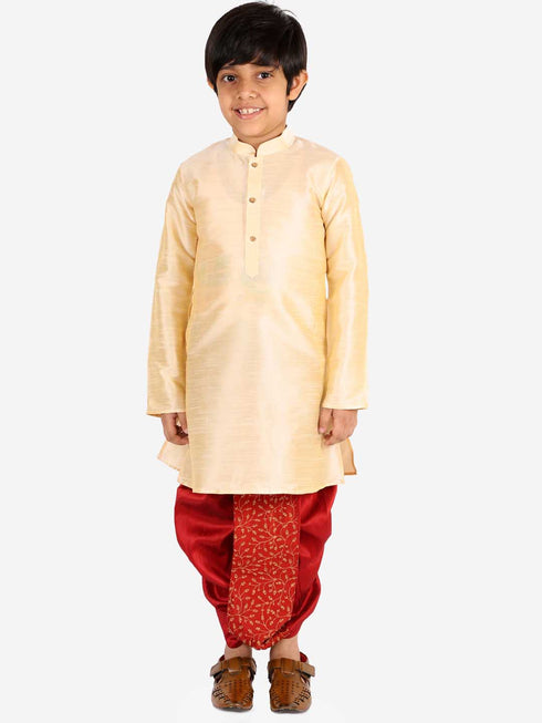 Vastramay Boy's Maroon Silk Blend Embroidered Dhoti