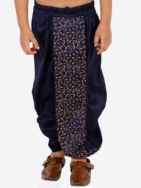 Vastramay Boy's Navy Blue Silk Blend Embroidered Dhoti