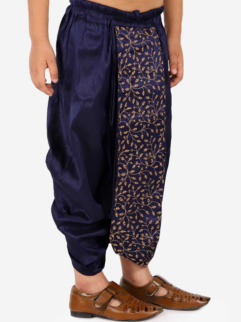 Vastramay Boy's Navy Blue Silk Blend Embroidered Dhoti