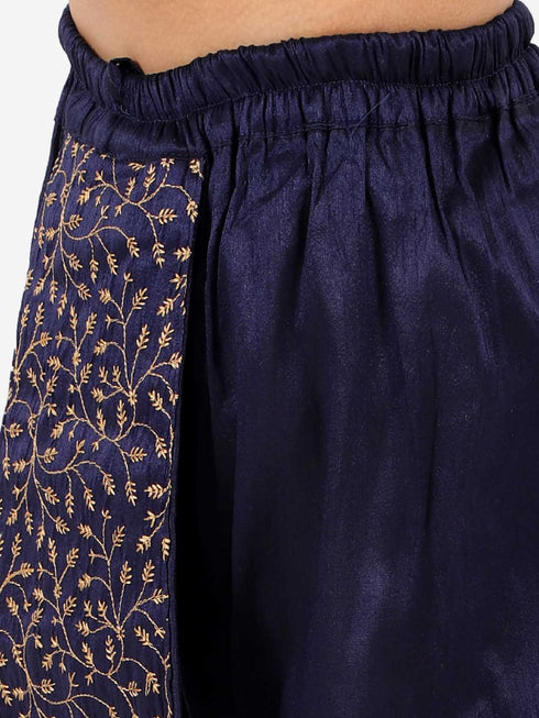 Vastramay Boy's Navy Blue Silk Blend Embroidered Dhoti