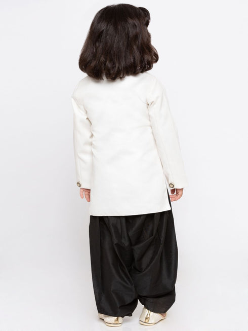 Vastramay Boys' White Cotton Silk Sherwani and Dhoti Set