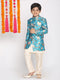 Vastramay Boy's Multicolored-Base-Turquoise Indowestern Set