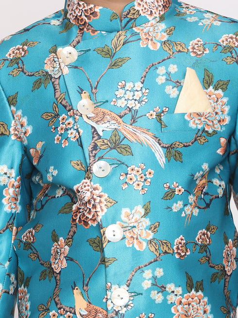 Vastramay Boy's Multicolored-Base-Turquoise Indowestern Set