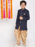 Vastramay Boy's Navy Blue And Rose Gold Indowestern Set