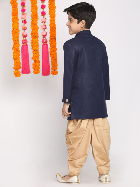 Vastramay Boy's Navy Blue And Rose Gold Indowestern Set