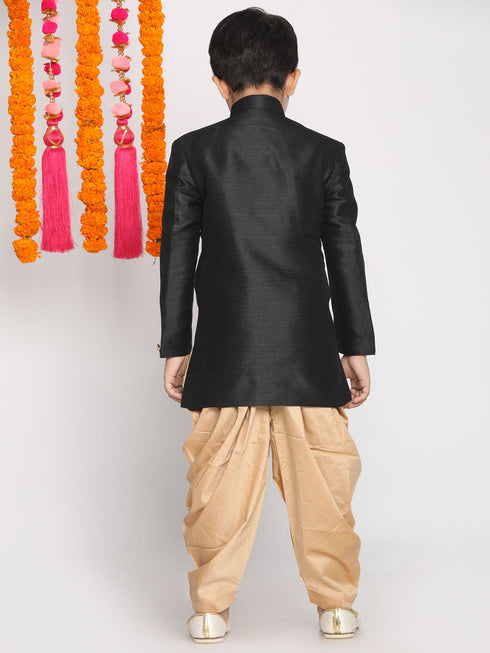 Vastramay Boy's Black And Rose Gold Indowestern Set