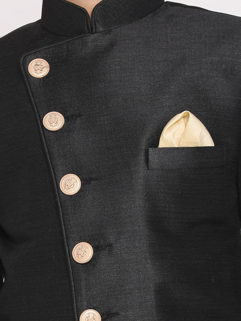 Vastramay Boy's Black And Rose Gold Indowestern Set
