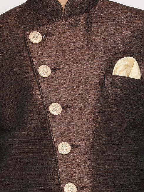 Vastramay Boys Coffee And Rose Gold Indowestern Set