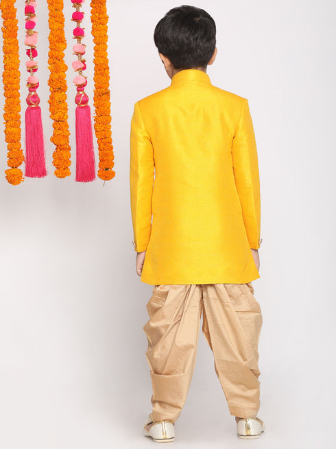 Vastramay Boy's Mustard And Rose Gold Indowestern Set