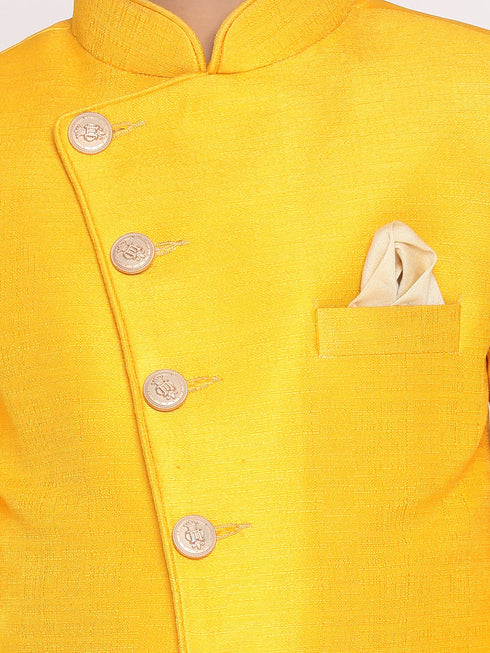 Vastramay Boy's Mustard And Rose Gold Indowestern Set