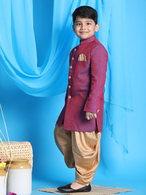 Vastramay Boys Purple And Rose Gold Indowestern Set