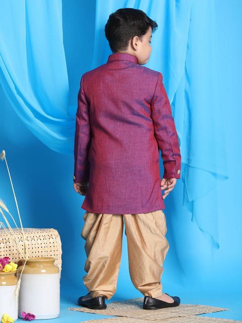 Vastramay Boys Purple And Rose Gold Indowestern Set