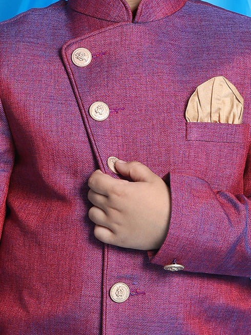 Vastramay Boys Purple And Rose Gold Indowestern Set